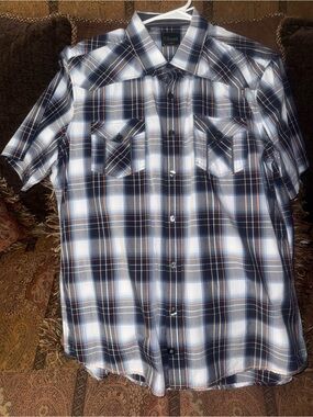 7 Diamonds  Large
Men's Short-Sleeve Plaid Button-Up Shirt - Blue/White